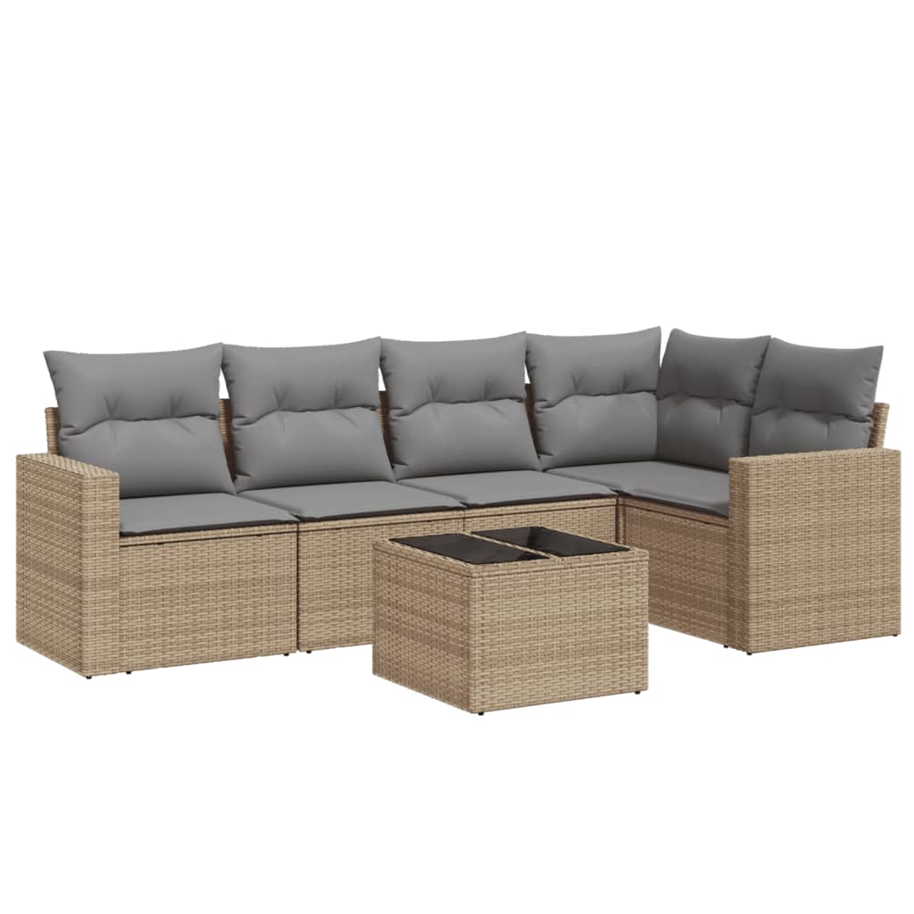 Set Divano da Giardino 6 pz con Cuscini Beige in Polyrattan - homemem39