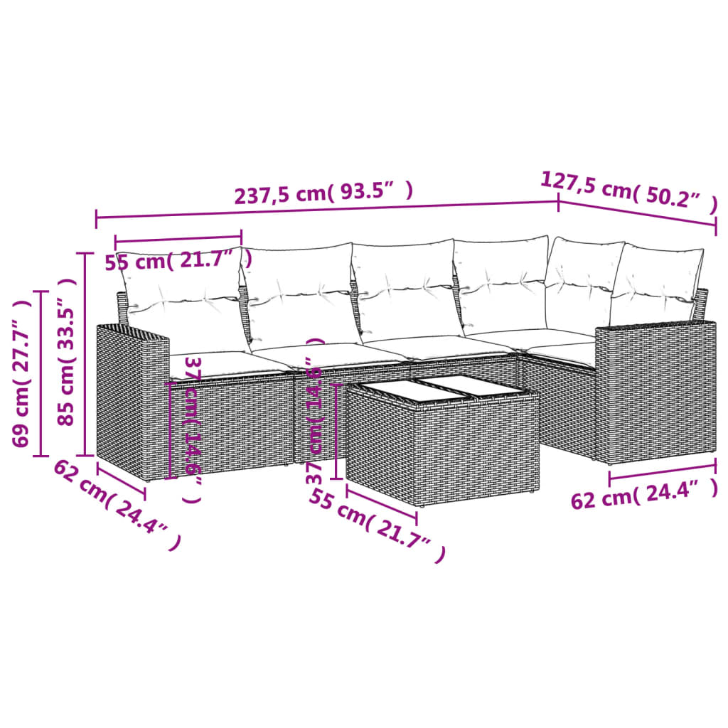 Set Divano da Giardino 6 pz con Cuscini Grigio in Polyrattan - homemem39