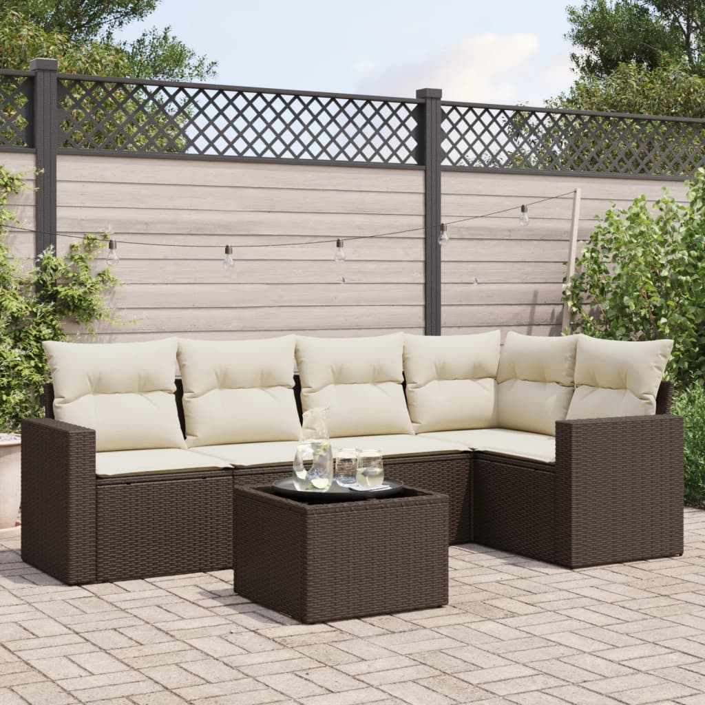 Set Divano da Giardino 6 pz con Cuscini Marrone in Polyrattan - homemem39