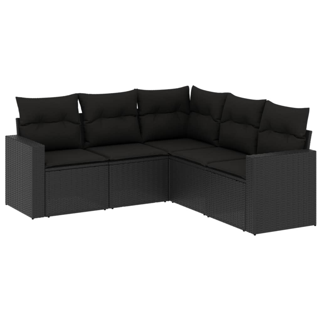 Set Divani da Giardino 5 pz con Cuscini in Polyrattan Nero