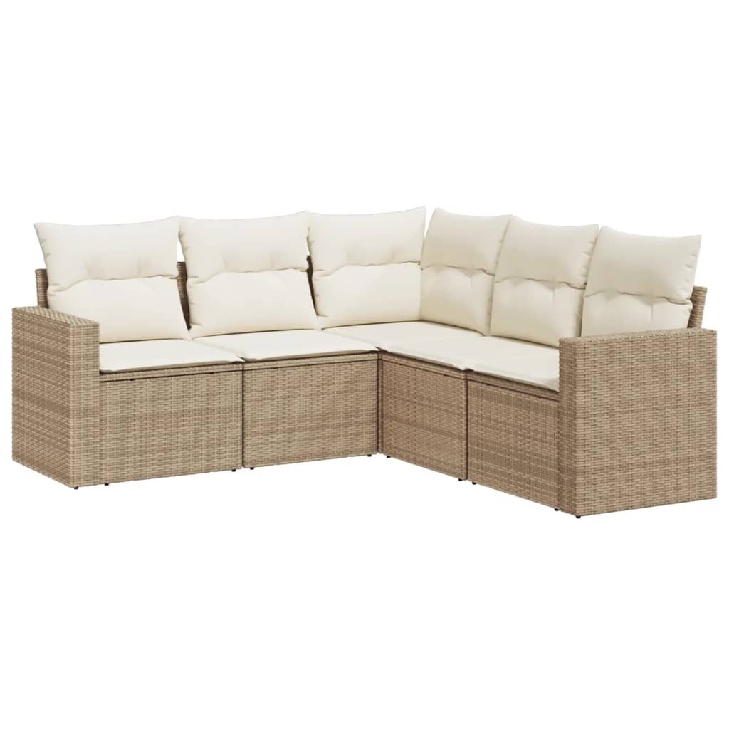 Set Divano da Giardino 5 pz con Cuscini Beige in Polyrattan - homemem39