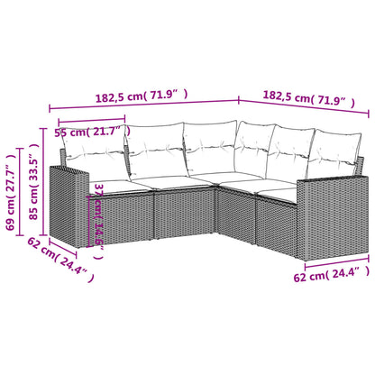 Set Divano da Giardino 5 pz con Cuscini Beige in Polyrattan - homemem39