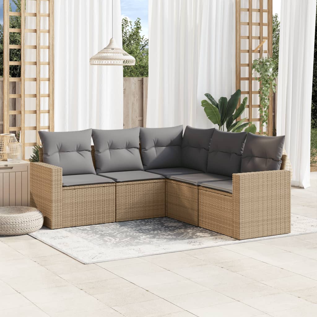 Set Divano da Giardino 5 pz con Cuscini Beige in Polyrattan - homemem39