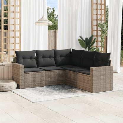 Set Divano da Giardino 5 pz con Cuscini Grigio in Polyrattan - homemem39