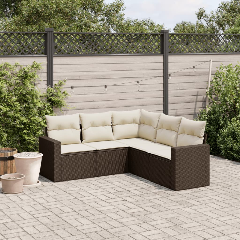 Set Divano da Giardino 5 pz con Cuscini Marrone in Polyrattan - homemem39