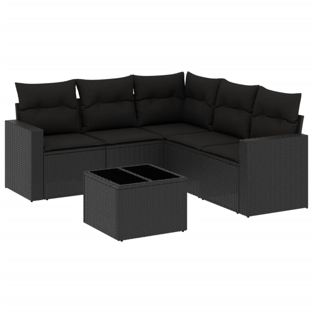 Set Divano da Giardino 6 pz con Cuscini Nero in Polyrattan - homemem39