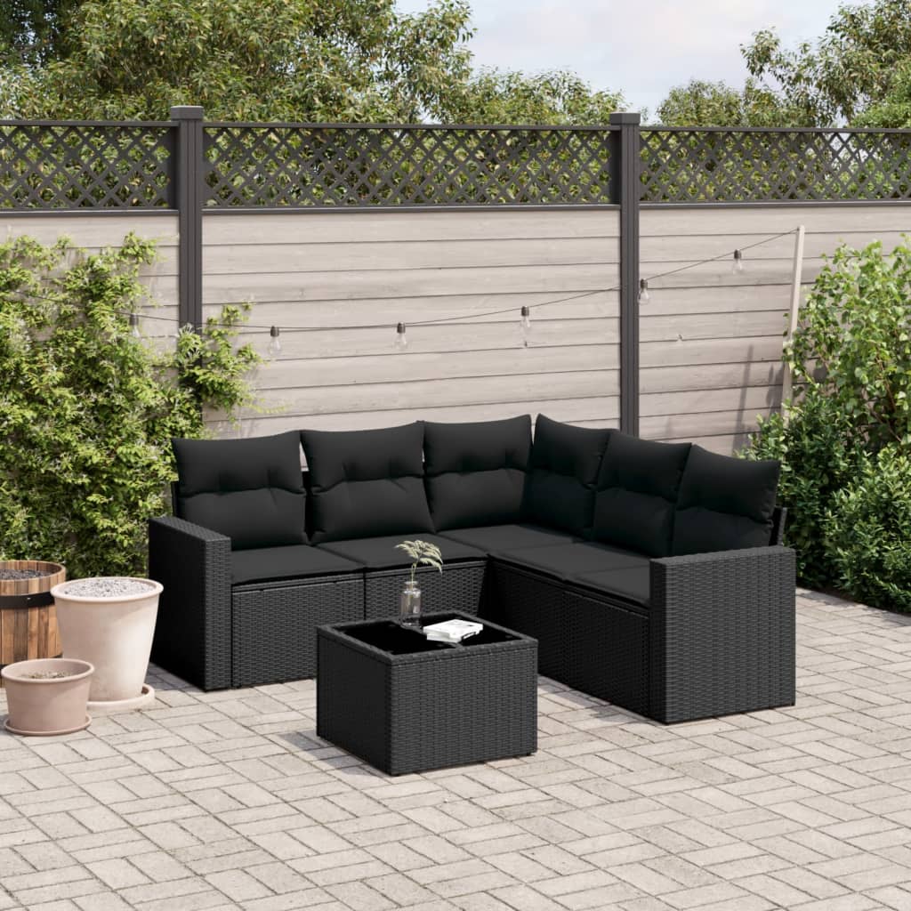 Set Divano da Giardino 6 pz con Cuscini Nero in Polyrattan - homemem39