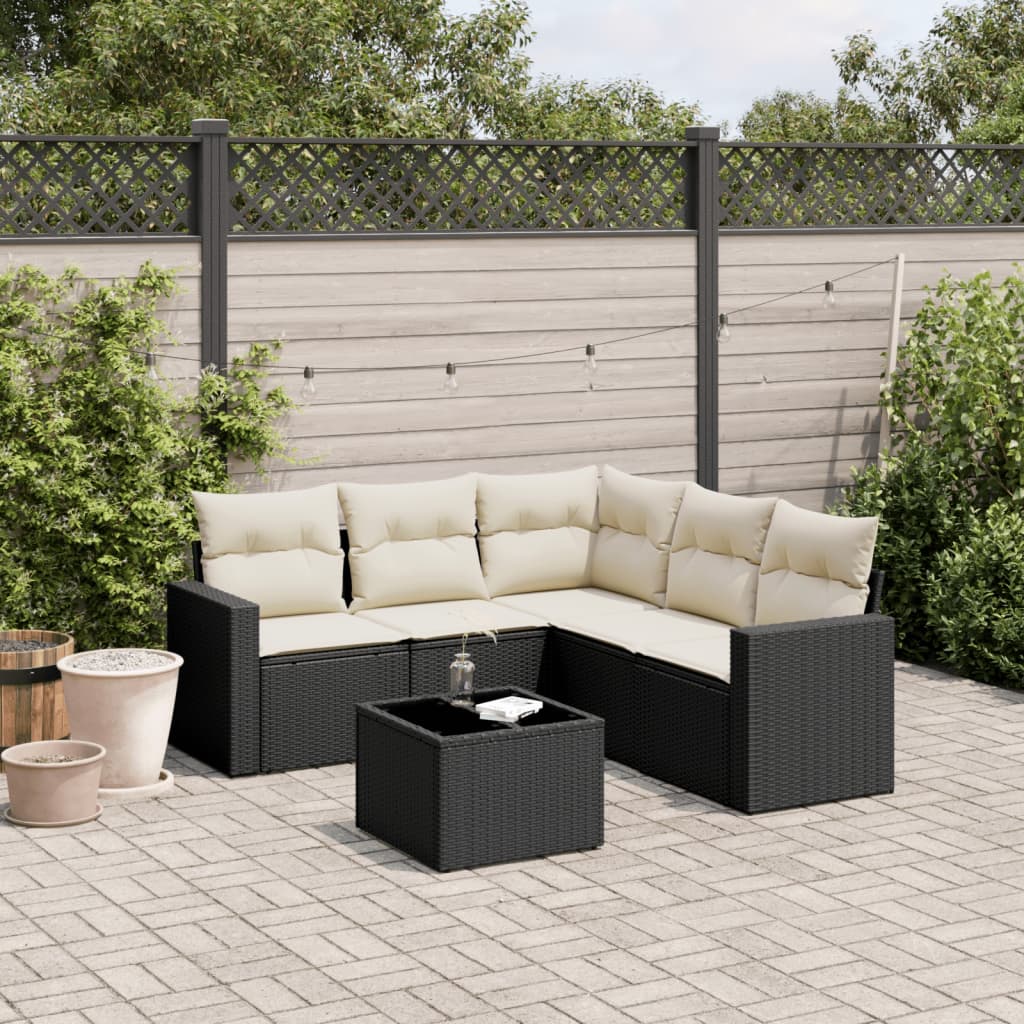 Set Divano da Giardino 6 pz con Cuscini Nero in Polyrattan - homemem39