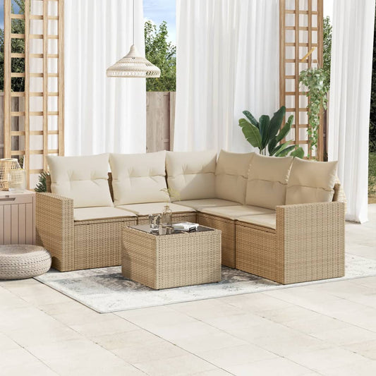 Set Divano da Giardino 6 pz con Cuscini Beige in Polyrattan - homemem39