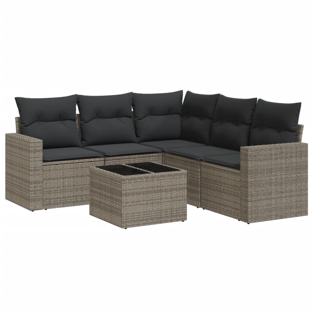 Set Divano da Giardino 6 pz con Cuscini Grigio in Polyrattan - homemem39