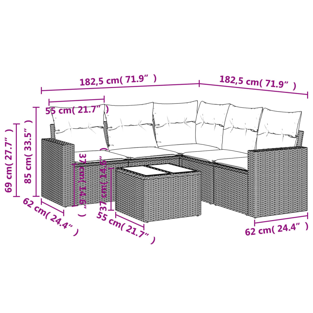 Set Divano da Giardino 6 pz con Cuscini Grigio in Polyrattan - homemem39