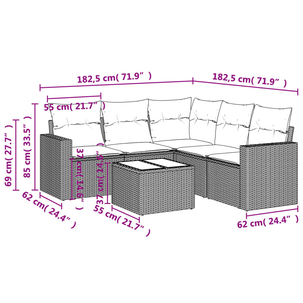 Set Divano da Giardino 6 pz con Cuscini Marrone in Polyrattan - homemem39