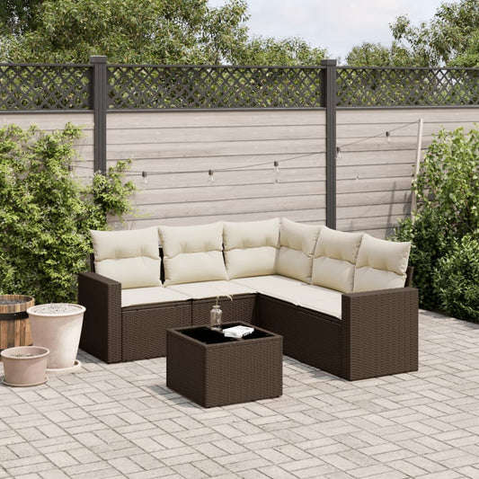 Set Divano da Giardino 6 pz con Cuscini Marrone in Polyrattan - homemem39