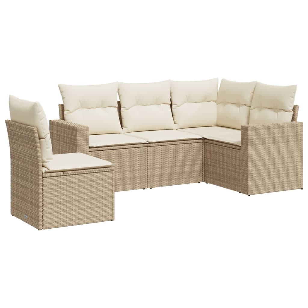 Set Divano da Giardino 5 pz con Cuscini Beige in Polyrattan - homemem39