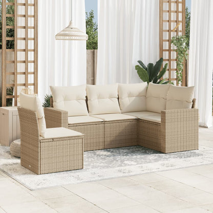 Set Divano da Giardino 5 pz con Cuscini Beige in Polyrattan - homemem39