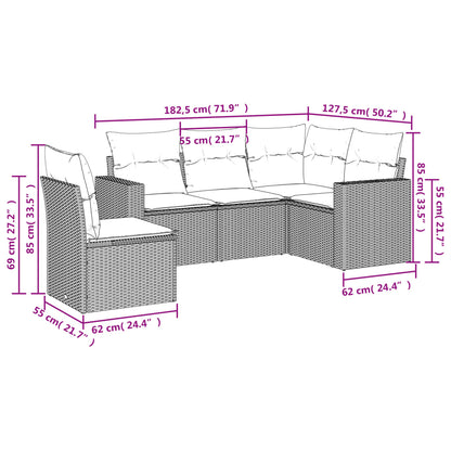 Set Divano da Giardino 5 pz con Cuscini Grigio in Polyrattan - homemem39