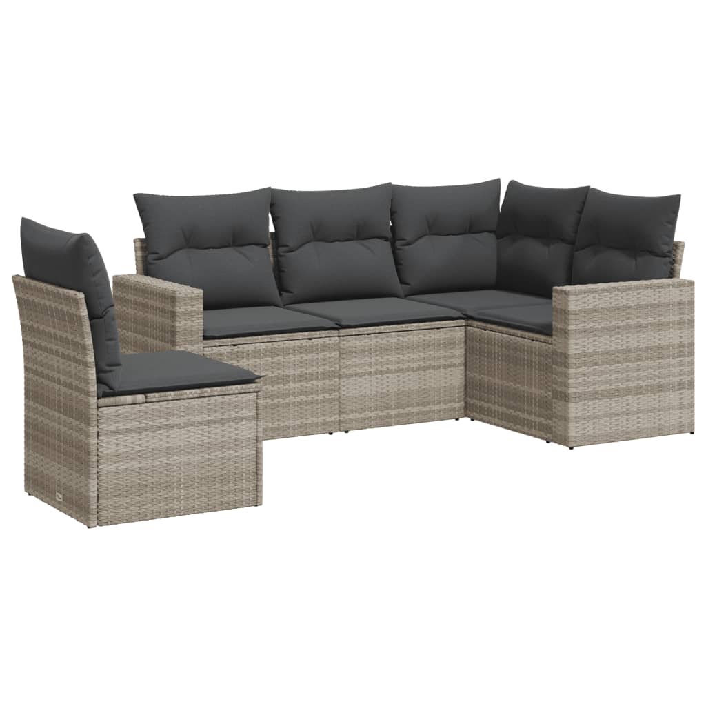 Set Divano da Giardino 5pz con Cuscini Grigio Chiaro Polyrattan - homemem39