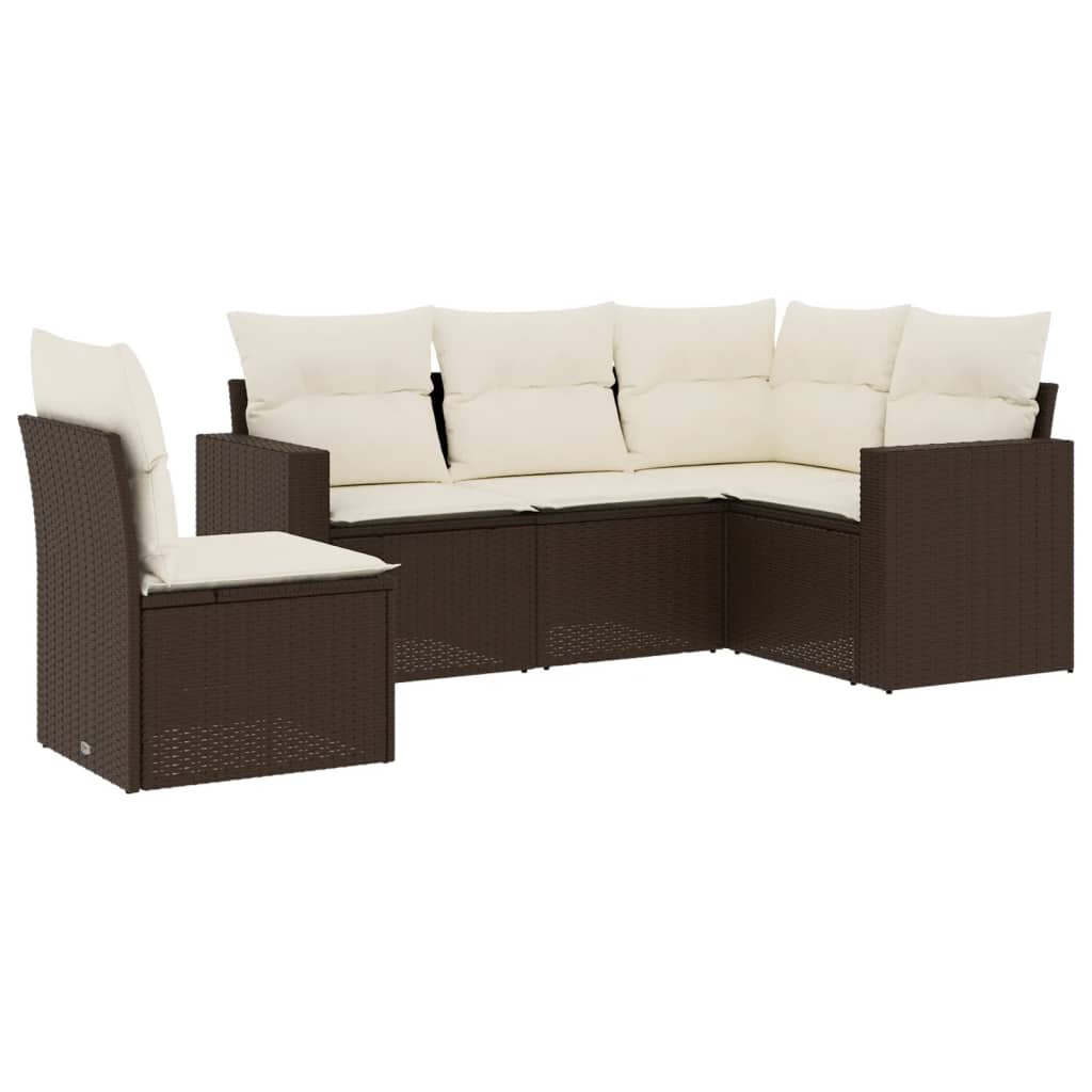 Set Divano da Giardino 5 pz con Cuscini Marrone in Polyrattan - homemem39