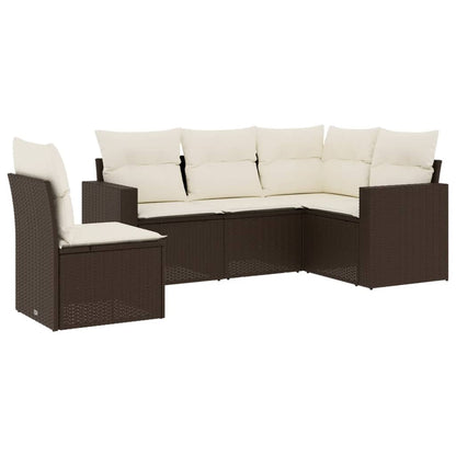 Set Divano da Giardino 5 pz con Cuscini Marrone in Polyrattan - homemem39