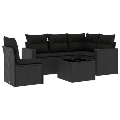 Set Divano da Giardino 6 pz con Cuscini Nero in Polyrattan - homemem39