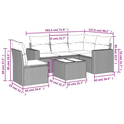 Set Divano da Giardino 6 pz con Cuscini Nero in Polyrattan - homemem39