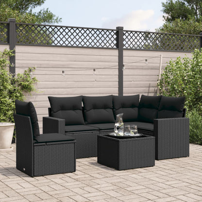 Set Divano da Giardino 6 pz con Cuscini Nero in Polyrattan - homemem39