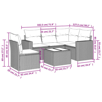 Set Divano da Giardino 6 pz con Cuscini Beige in Polyrattan - homemem39