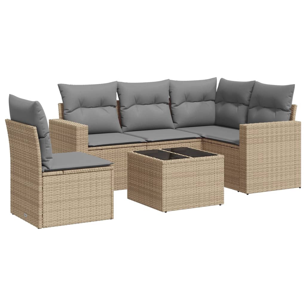 Set Divano da Giardino 6 pz con Cuscini Beige in Polyrattan - homemem39