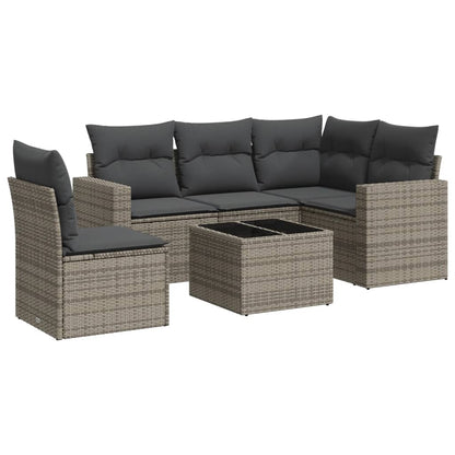 Set Divano da Giardino 6 pz con Cuscini Grigio in Polyrattan - homemem39