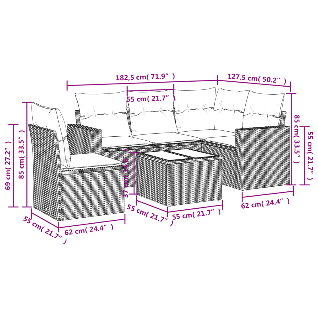 Set Divano da Giardino 6 pz con Cuscini Grigio in Polyrattan - homemem39