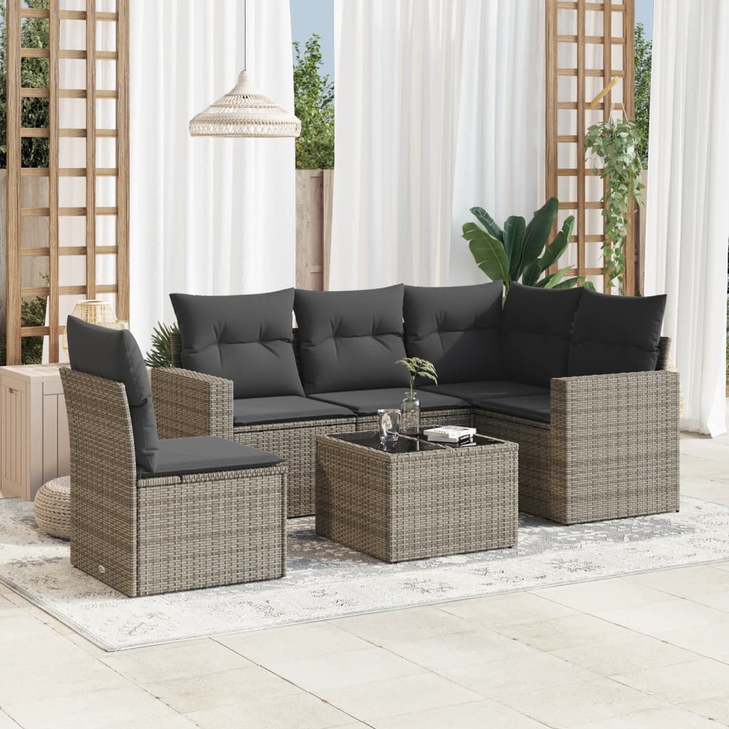 Set Divano da Giardino 6 pz con Cuscini Grigio in Polyrattan - homemem39