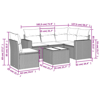 Set Divano da Giardino 6pz con Cuscini Grigio Chiaro Polyrattan - homemem39