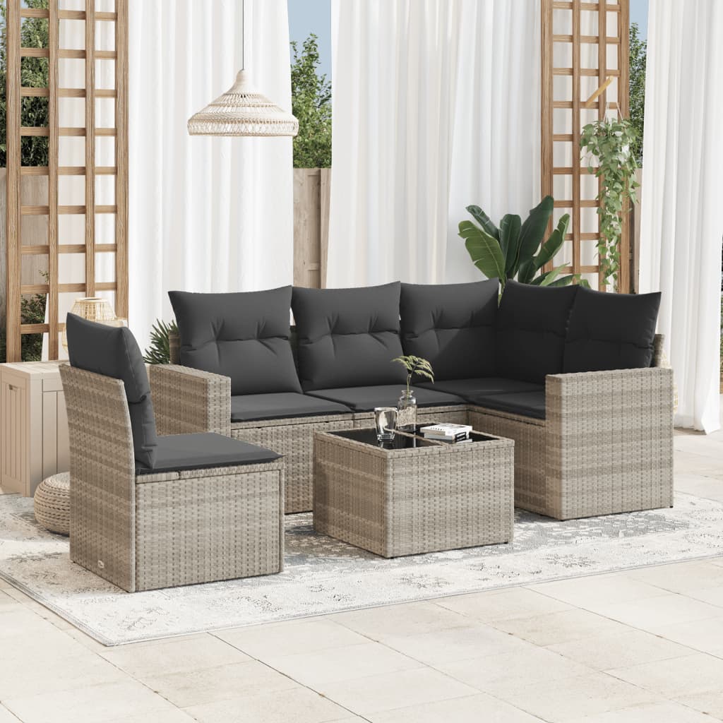 Set Divano da Giardino 6pz con Cuscini Grigio Chiaro Polyrattan - homemem39