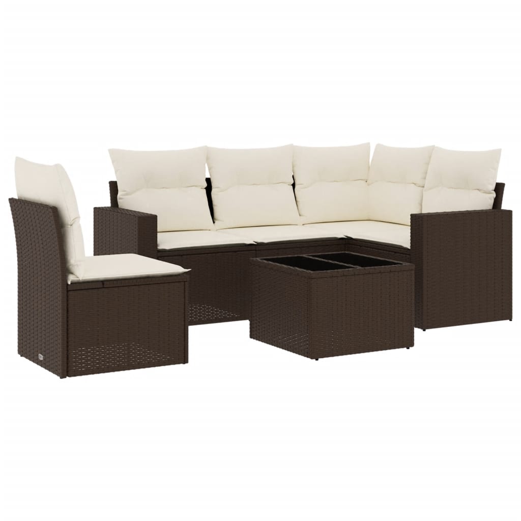 Set Divani da Giardino 6 pz con Cuscini Marrone in Polyrattan - homemem39