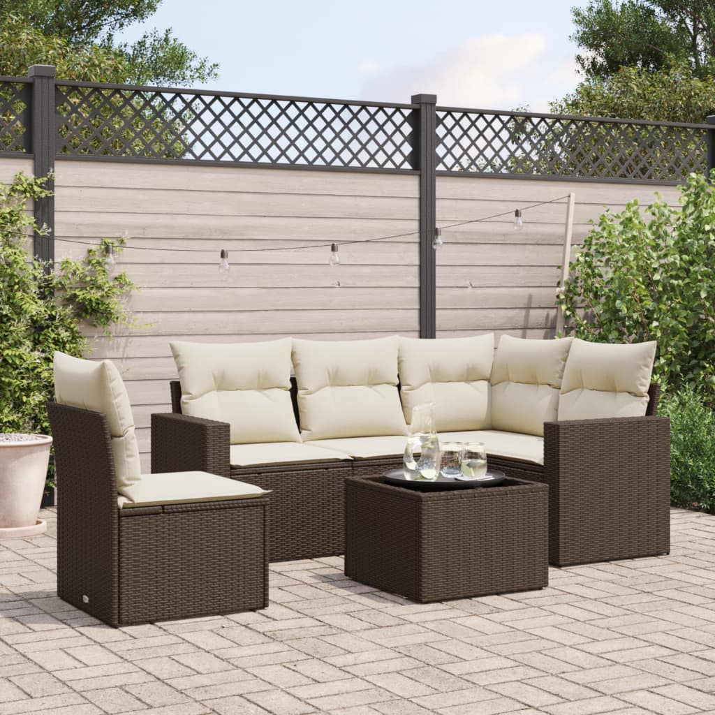 Set Divani da Giardino 6 pz con Cuscini Marrone in Polyrattan - homemem39