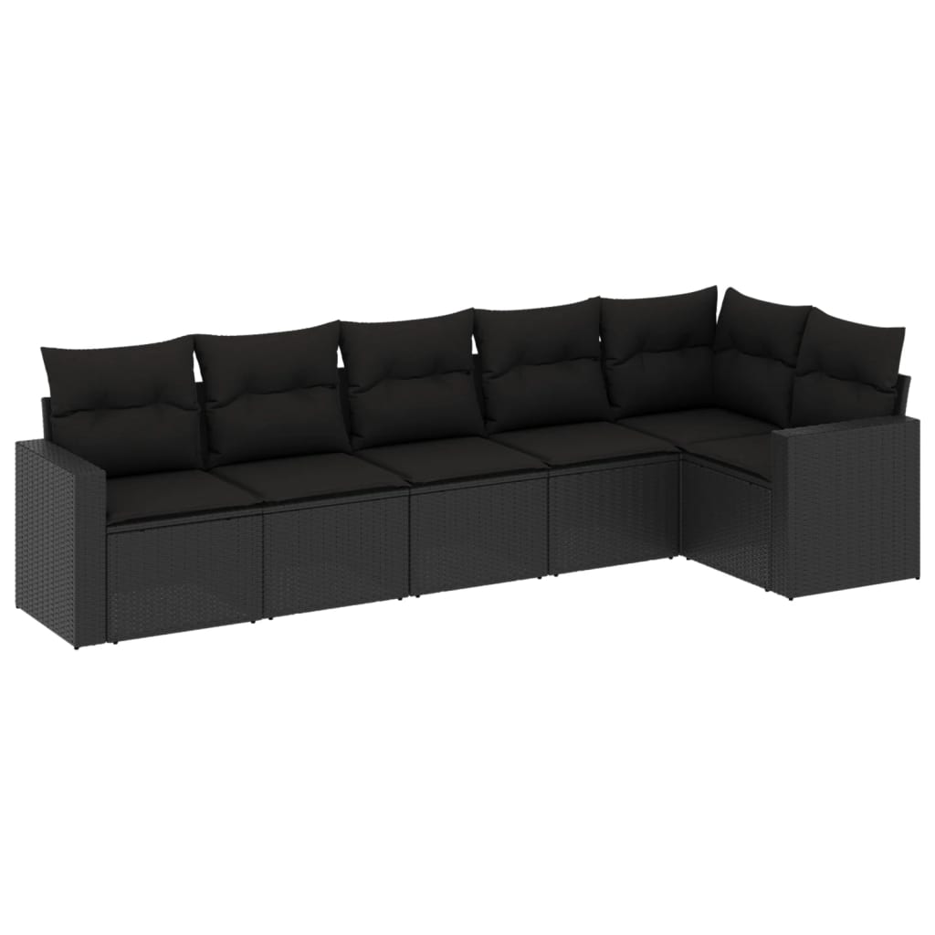 Set Divano da Giardino 6 pz con Cuscini Nero in Polyrattan - homemem39