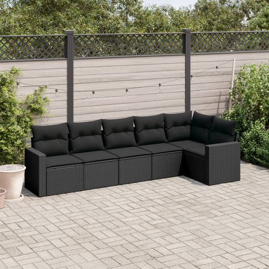 Set Divano da Giardino 6 pz con Cuscini Nero in Polyrattan - homemem39