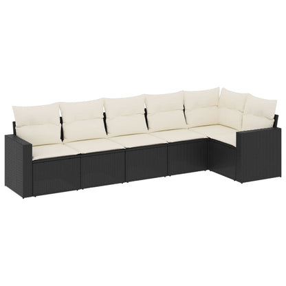 Set Divano da Giardino 6 pz con Cuscini Nero in Polyrattan - homemem39