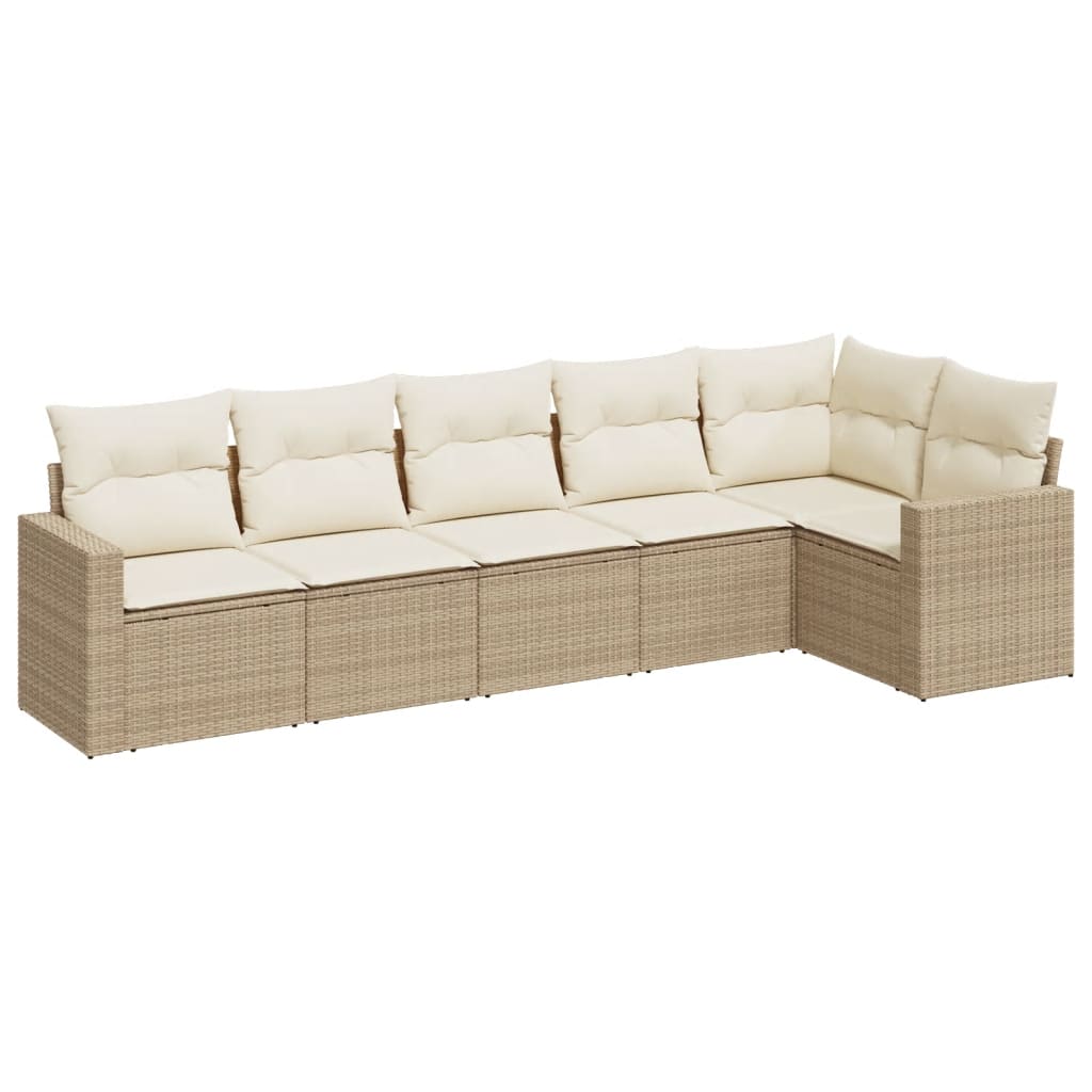 Set Divano da Giardino 6 pz con Cuscini Beige in Polyrattan - homemem39