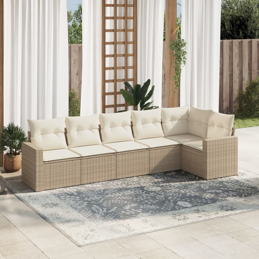 Set Divano da Giardino 6 pz con Cuscini Beige in Polyrattan - homemem39