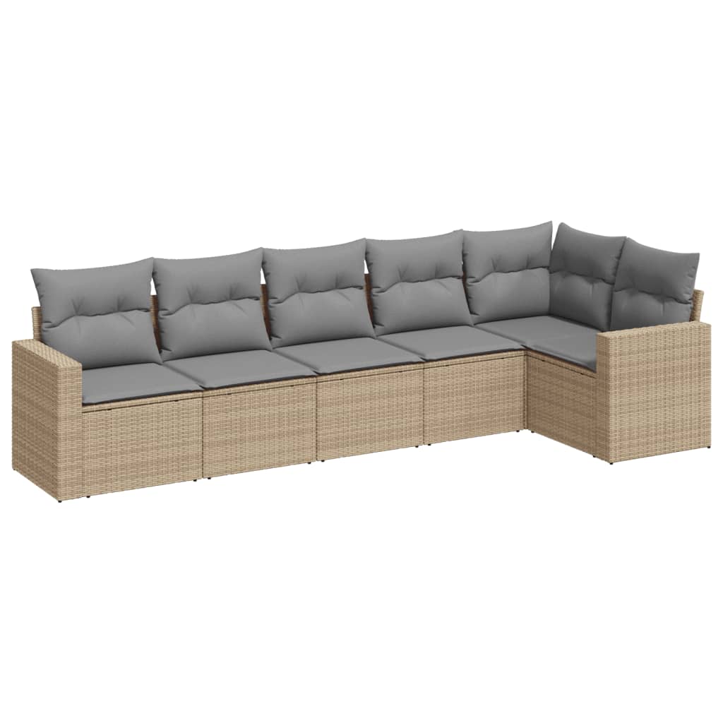 Set Divano da Giardino 6 pz con Cuscini Beige in Polyrattan - homemem39