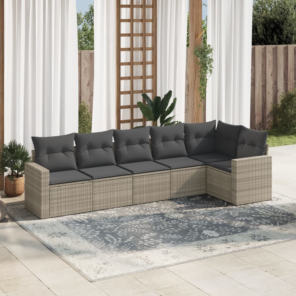 Set Divano da Giardino 6pz con Cuscini Grigio Chiaro Polyrattan - homemem39