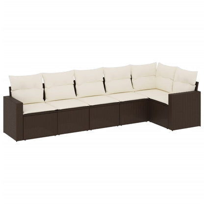 6-teiliges Gartensofa-Set mit braunen Polyrattan-Kissen