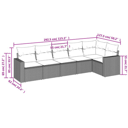 6-teiliges Gartensofa-Set mit braunen Polyrattan-Kissen