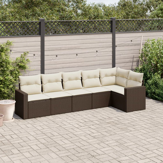 6-teiliges Gartensofa-Set mit braunen Polyrattan-Kissen