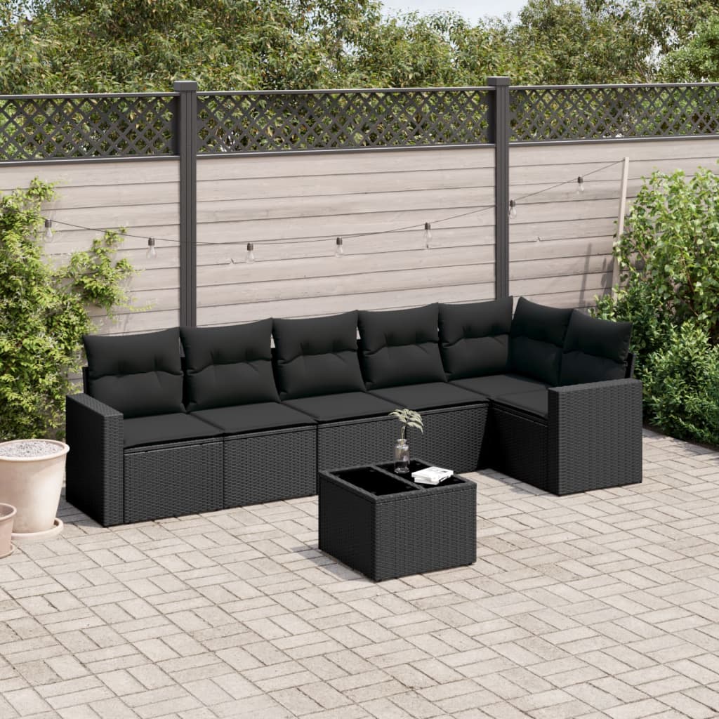 Set Divani da Giardino con Cuscini 7pz Nero Polyrattan - homemem39