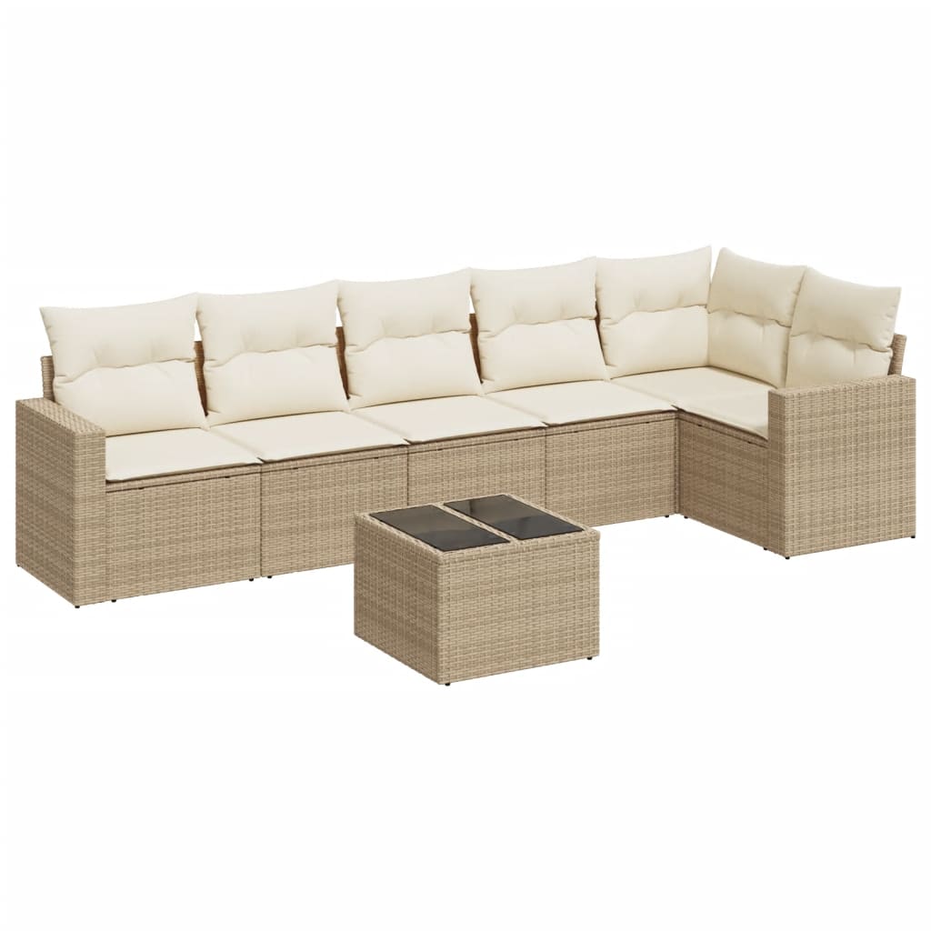 Set Divani da Giardino 7 pz con Cuscini Beige in Polyrattan - homemem39