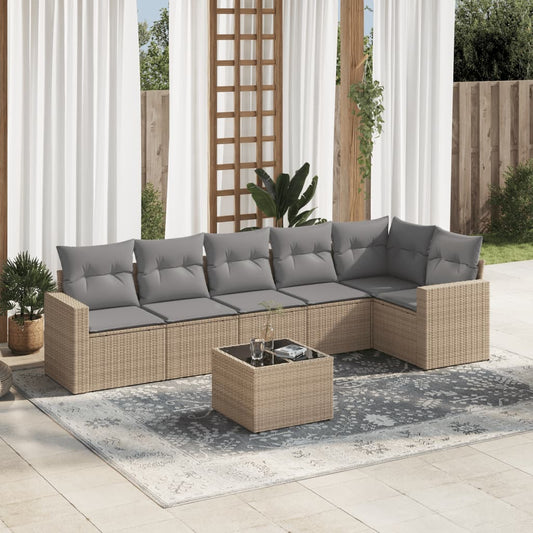 Set Divani da Giardino 7 pz con Cuscini Beige in Polyrattan - homemem39