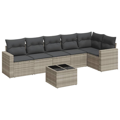 Set Divani da Giardino 7pz con Cuscini Grigio Chiaro Polyrattan - homemem39