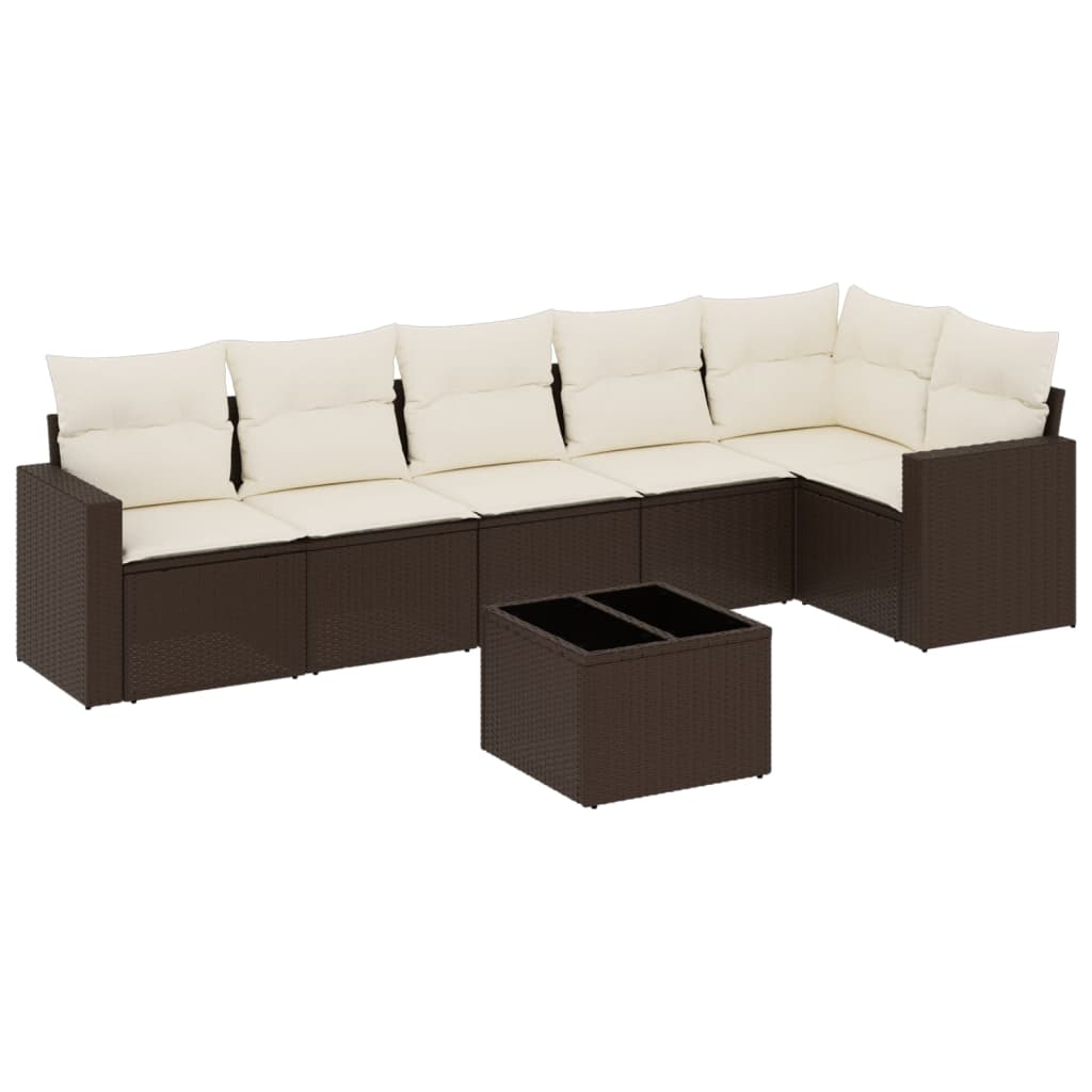 Set Divani da Giardino 7 pz con Cuscini Marrone in Polyrattan - homemem39